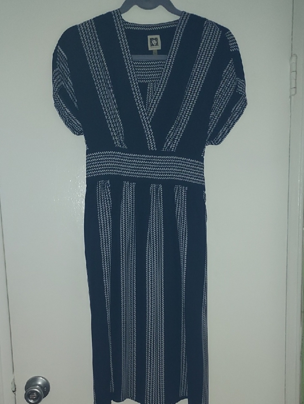 Anne Klein Navy and White Striped Midi Dress